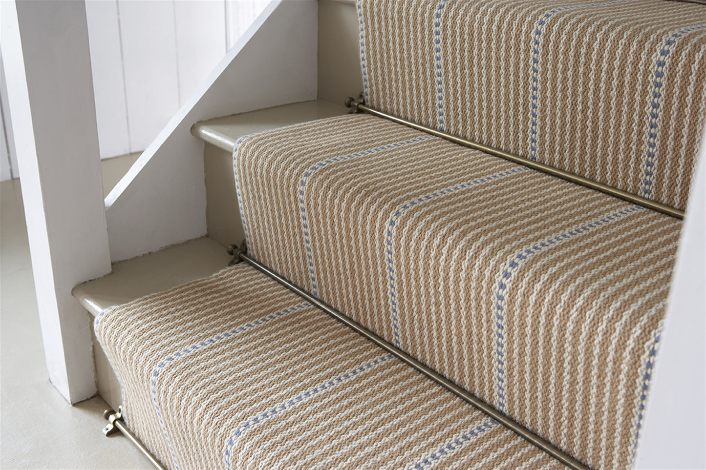 Stair or Floor Runner - Stripe and Dash - Mouse and Cornflower