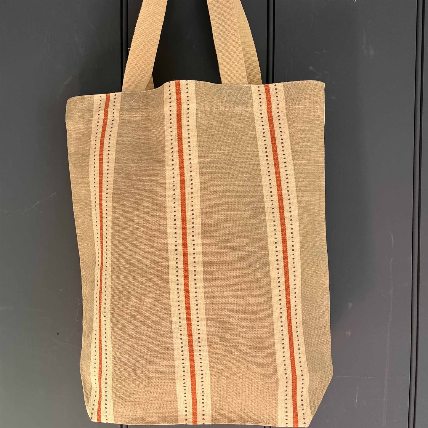 Tote Bag - Stockholm Stripe, Pigeon, Peach, Winter and Lattice Leaf, Moss, Damson