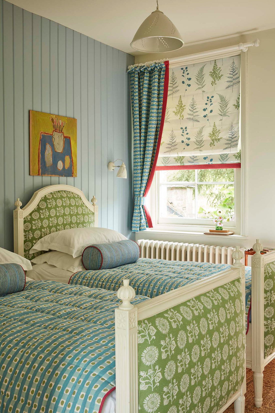 Patterned fabrics in bedroom