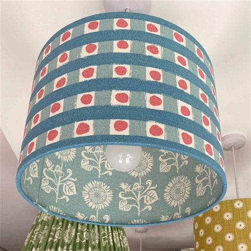 Dotty Check - Cloud, Light Indigo, Soft Raspberry - contrast lining - drum, ceiling