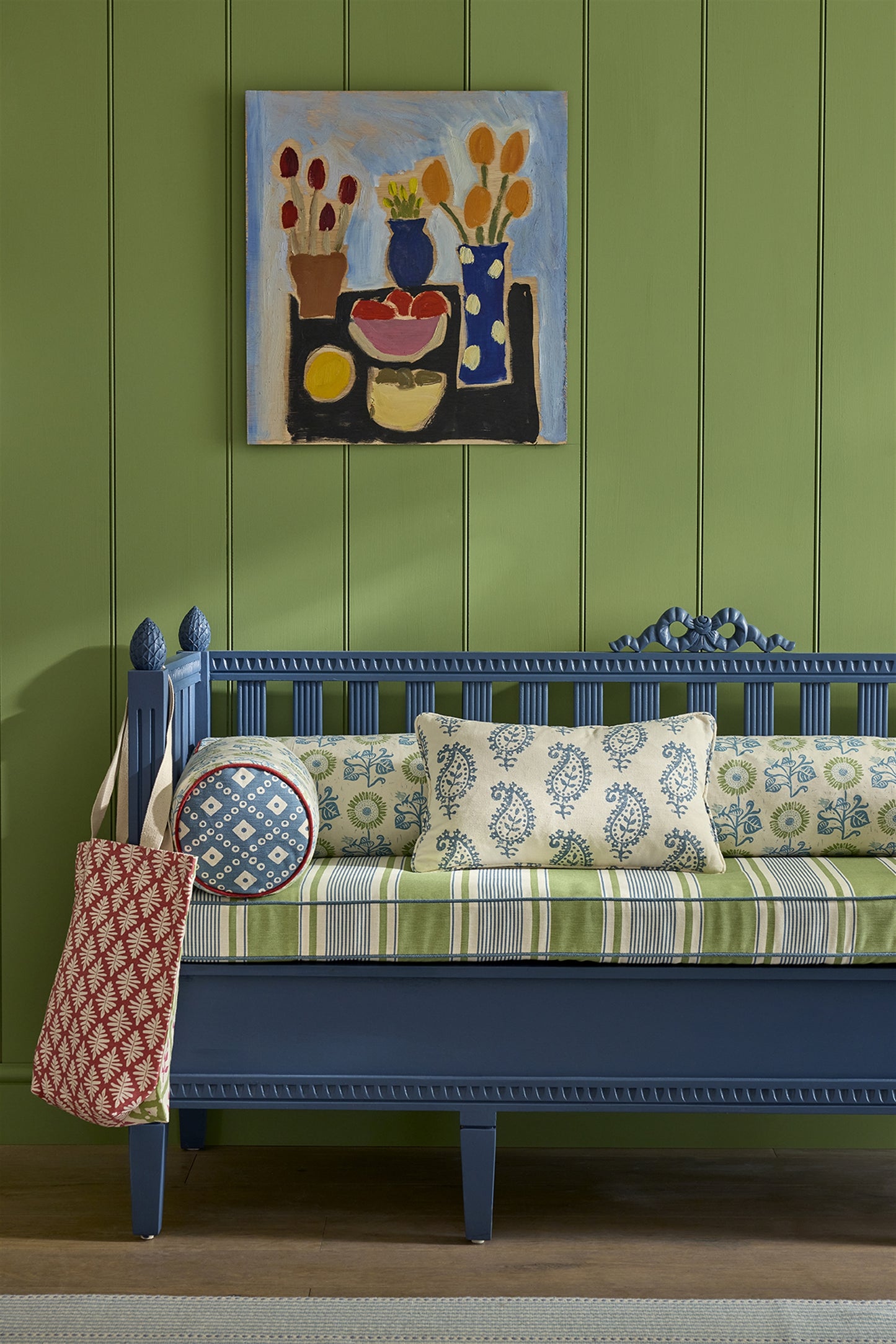 Bench Seat Bolsters - Sunflower Detail - Light Indigo, Cloud, Moss