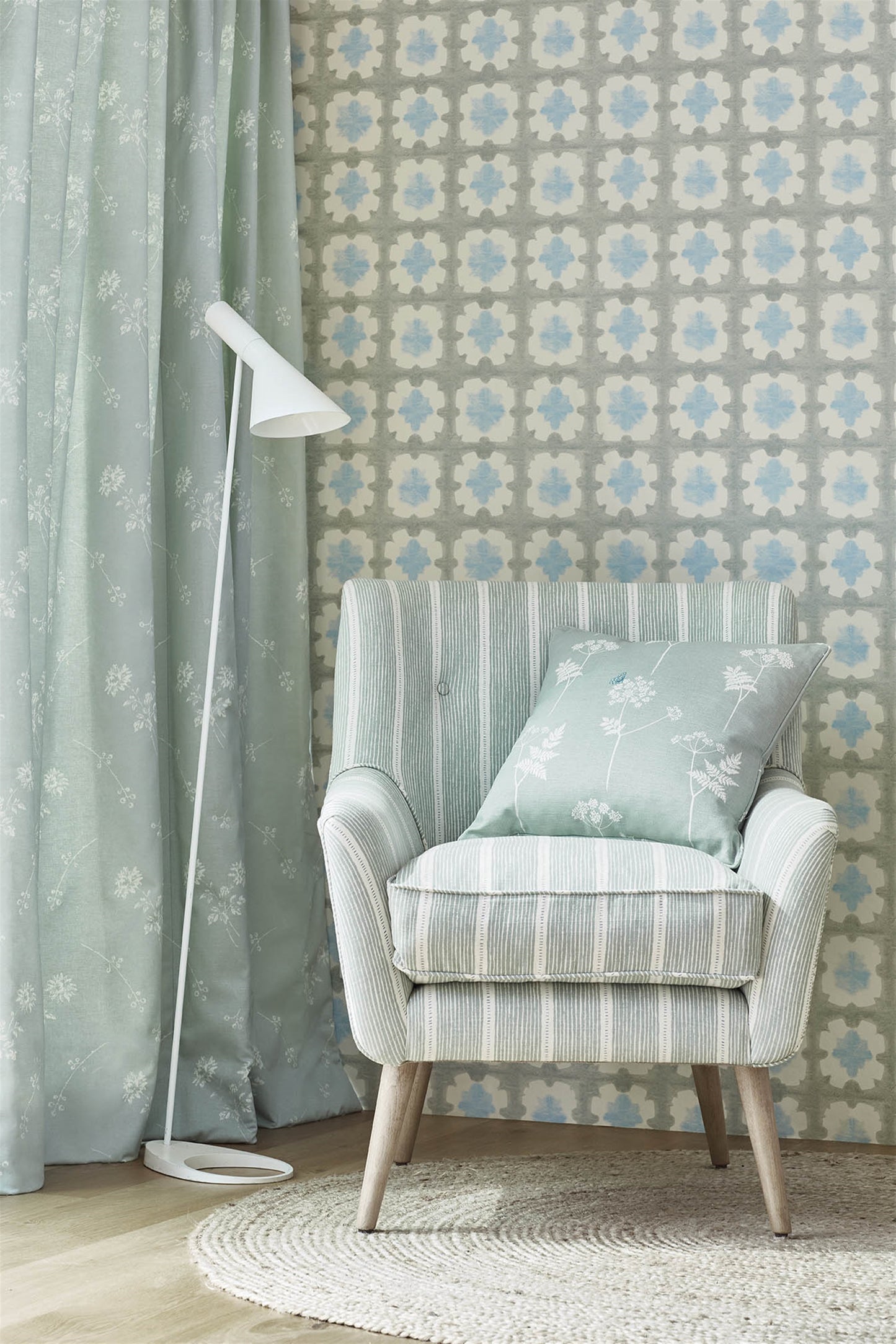 French Floral - Soft Duck Egg - Discontinued - Cut Lengths