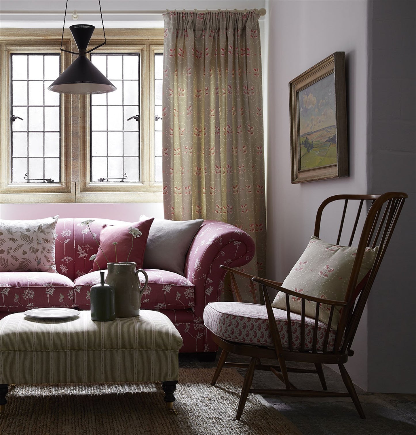 Stripe and Dash - Limestone, Raspberry