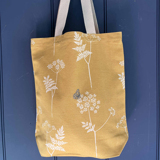 Tote Bag in Cow Parsley, Saffron & Charcoal and Wild & Free, Saffron and Charcoal