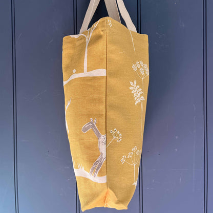 Tote Bag in Cow Parsley, Saffron & Charcoal and Wild & Free, Saffron and Charcoal