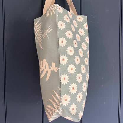 Tote Bag - May Blossom, Smoke, Peach and Fern and Dragonfly, Smoke