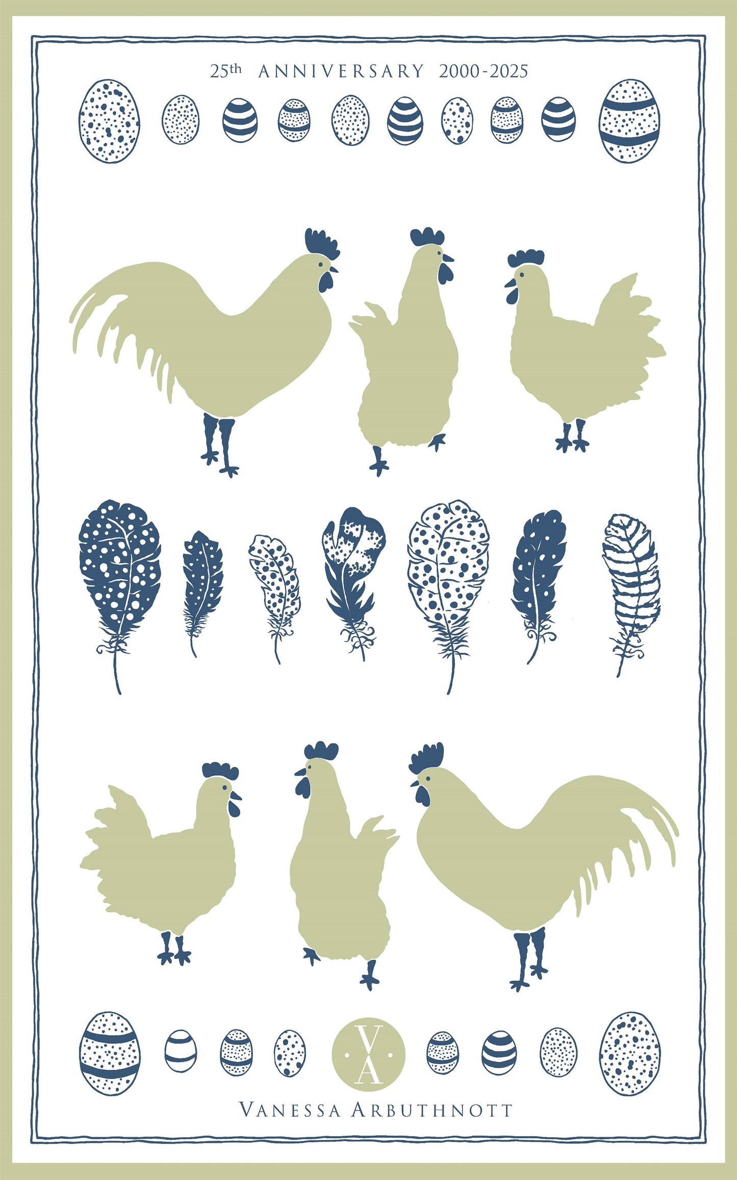 Anniversary Tea Towel - Cockerels, Hens & Eggs