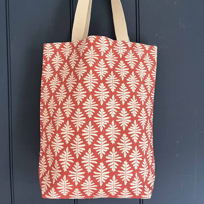 Tote Bag - Little Fern, Tomato and Lattice Leaf, Moss, Damson