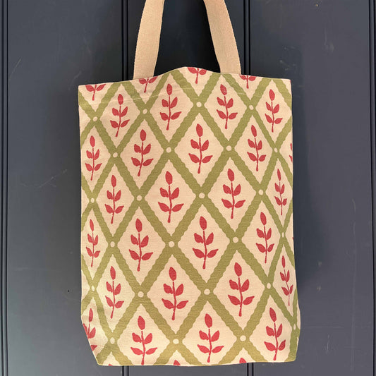 Tote Bag - Stockholm Stripe, Pigeon, Peach, Winter and Lattice Leaf, Moss, Damson