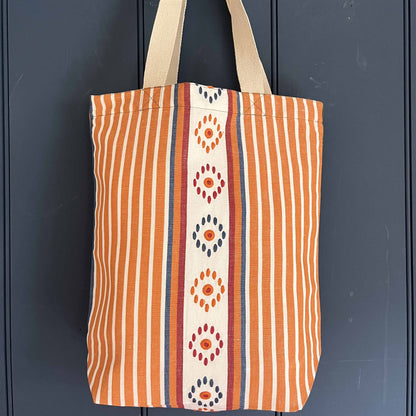 Tote Bag - Malmo, Carrot, Cornflower, Cranberry and Plain Linen Union, Lichen