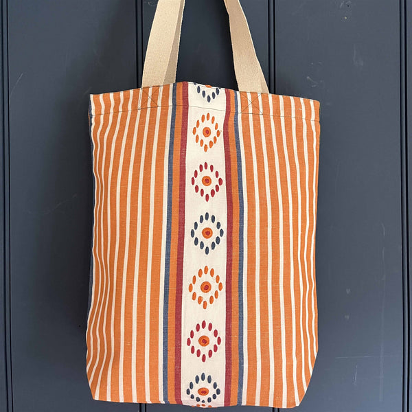 Tote Bag - Malmo, Carrot, Cornflower, Cranberry and Plain Linen Union, Lichen