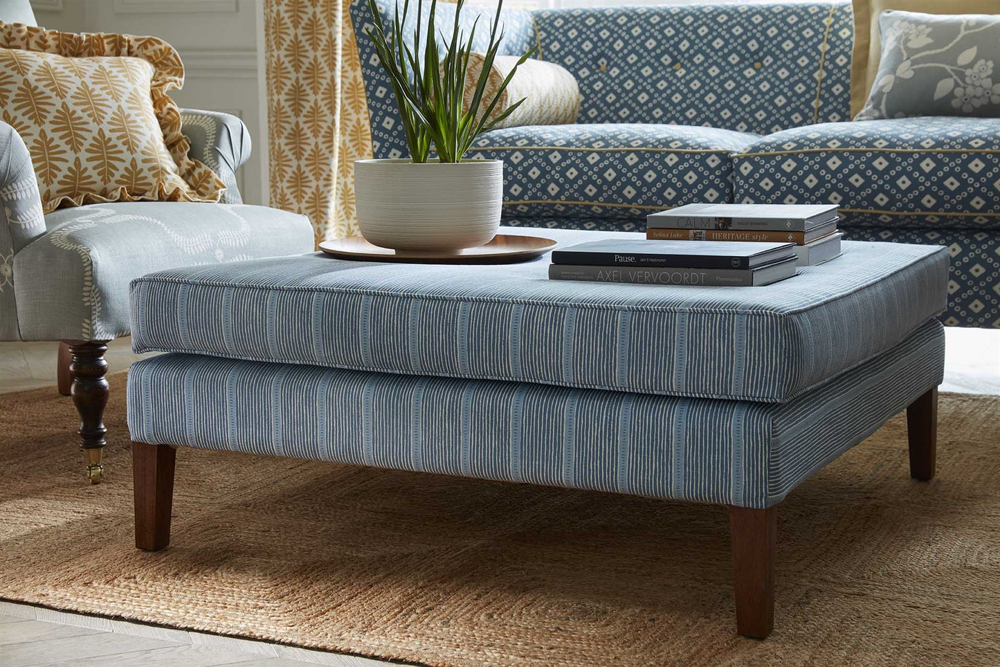 Stripe and Dash - Cornflower, Forget-me-not, Denim