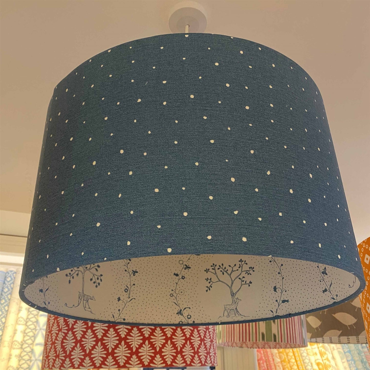 Plain Dotty - Cornflower - contrast lining - drum, ceiling