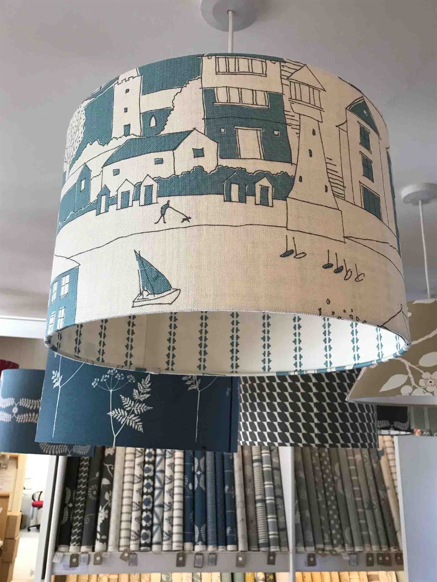 By the Sea - Teal, Charcoal - contrast lining - drum, ceiling